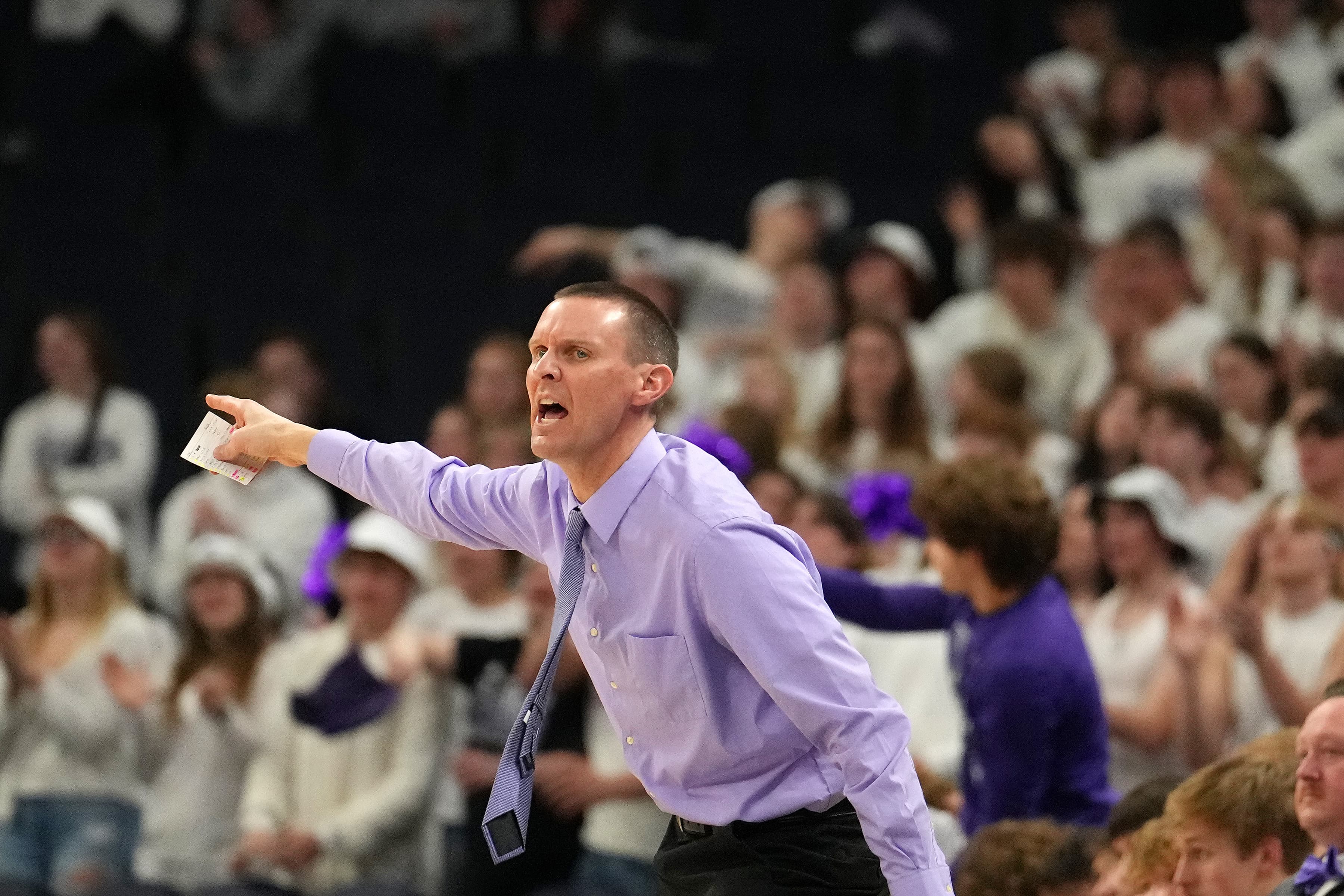 Albany head coach Cory Schlagel calls out directions to his players in the second half.