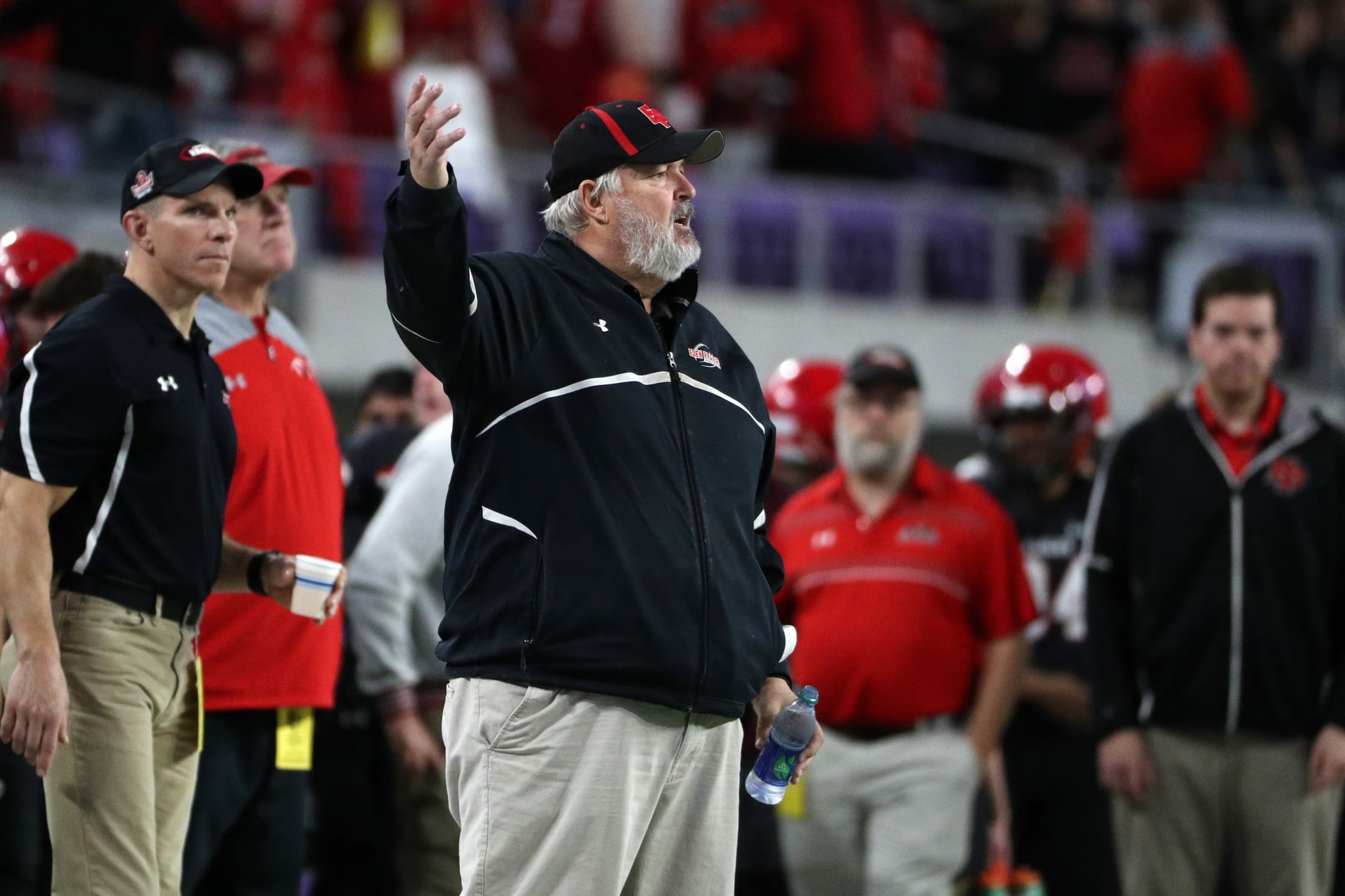 Eden Prairie High School head coach Mike Grant questioned an official's call in the second half.